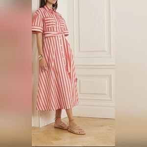 NWT Loretta Caponi Net Sustain Sofia Belted Striped Cotton Poplin Shirt Dress XL